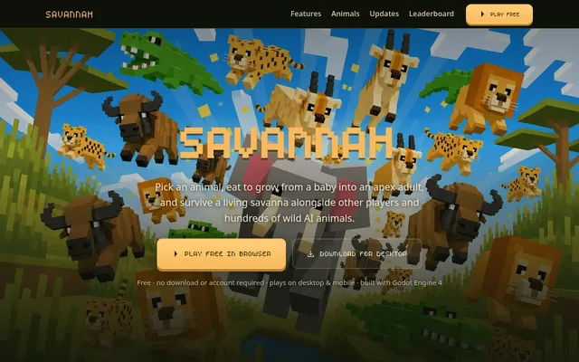 Screenshot of Savannah landing page